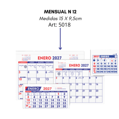 Calendario Mensual  12 15*9.5 5018