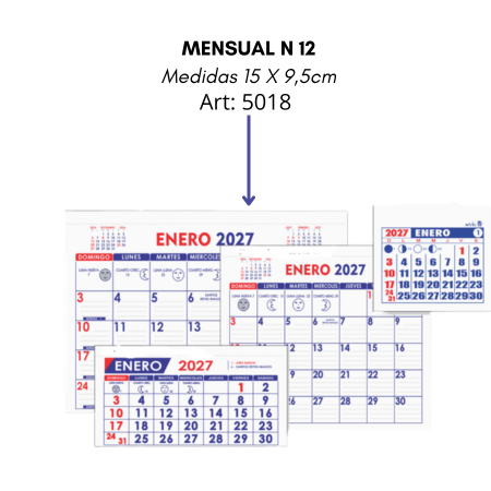 Calendario Mensual N12 15*9.5 5018